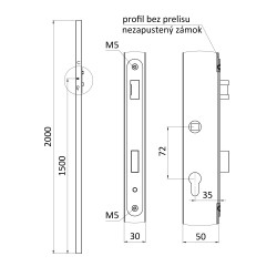 Profil 50x30x1.5mm, H-2000mm so zámkom bez zapustenia Profil 50x30x1.5mm, H-2000mm so zámkom bez zapustenia